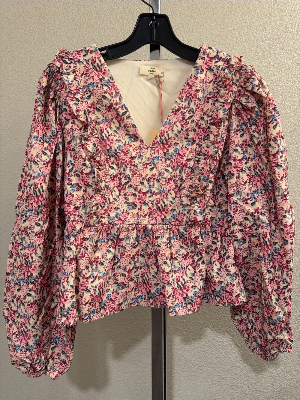 Pink Multi Floral V-Neck Peplum Blouse